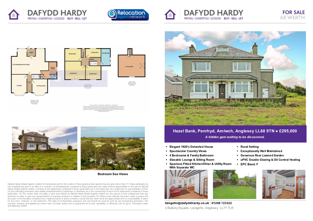 Hazel Bank, Penrhyd, Amlwch, Anglesey LL68 9TN £295,000