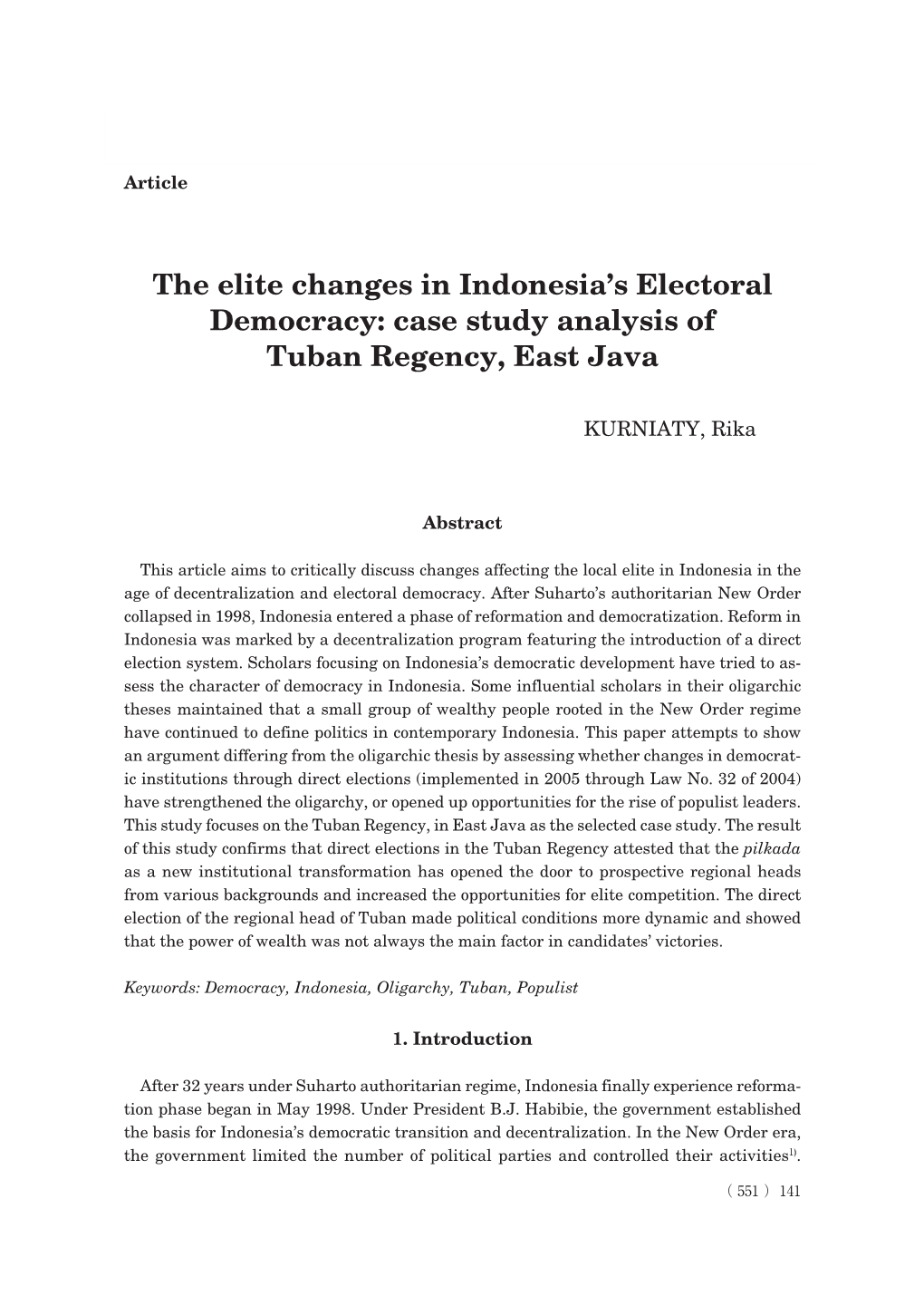 The Elite Changes in Indonesia's Electoral Democracy