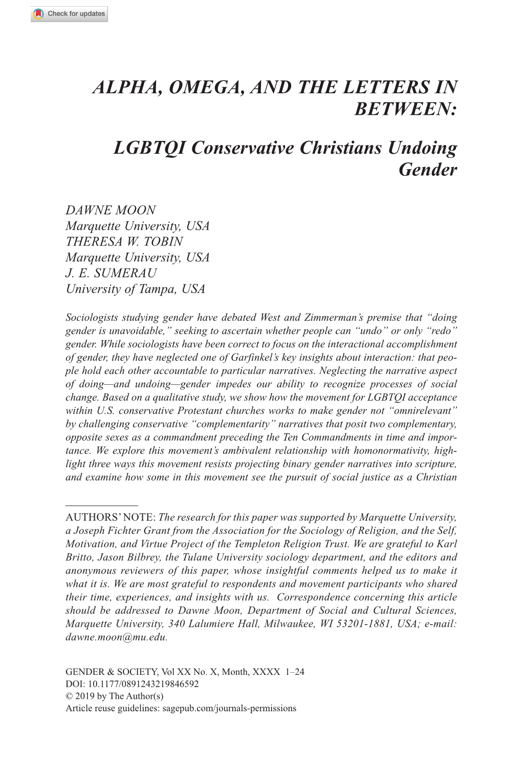 LGBTQI Conservative Christians Undoing Gender