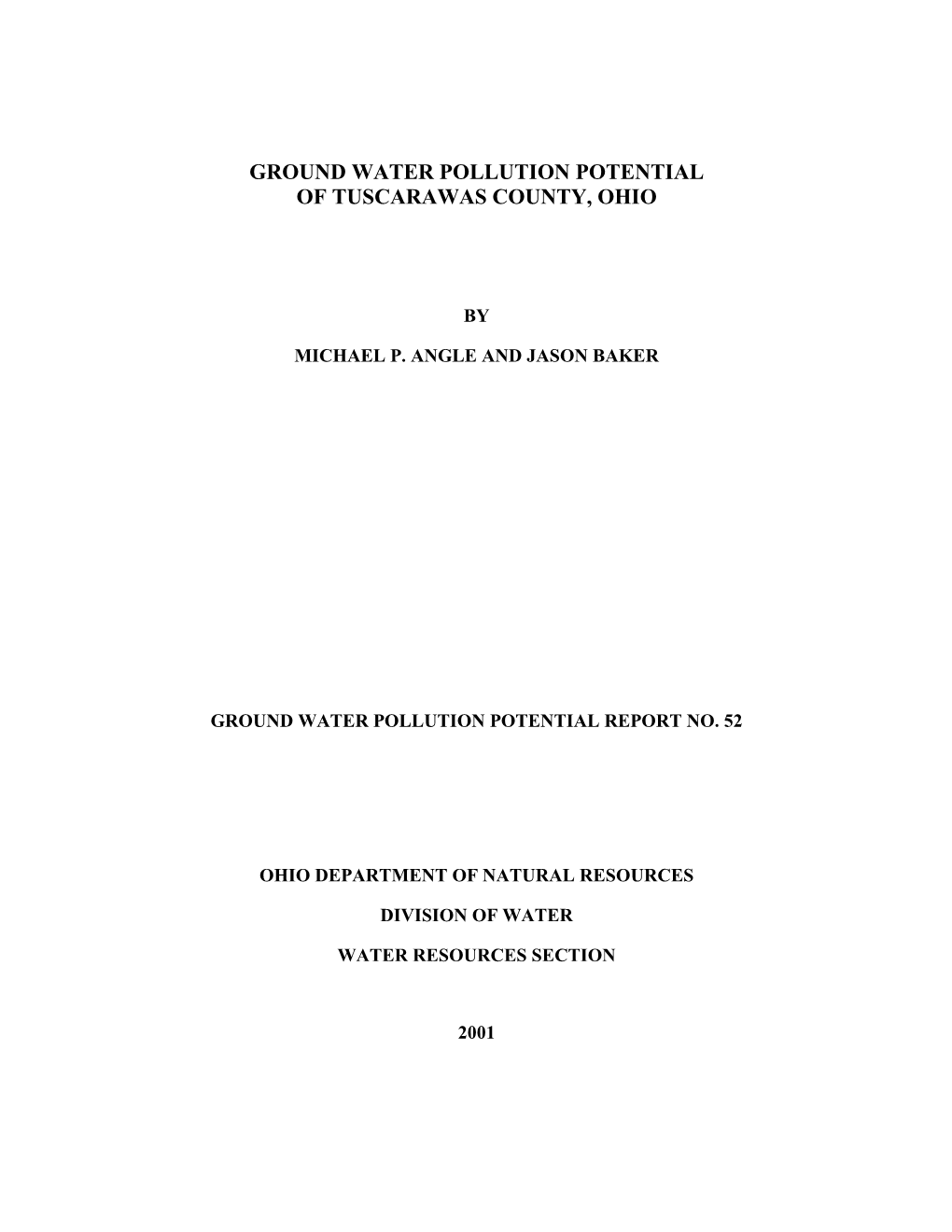 Ground Water Pollution Potential of Tuscarawas County, Ohio