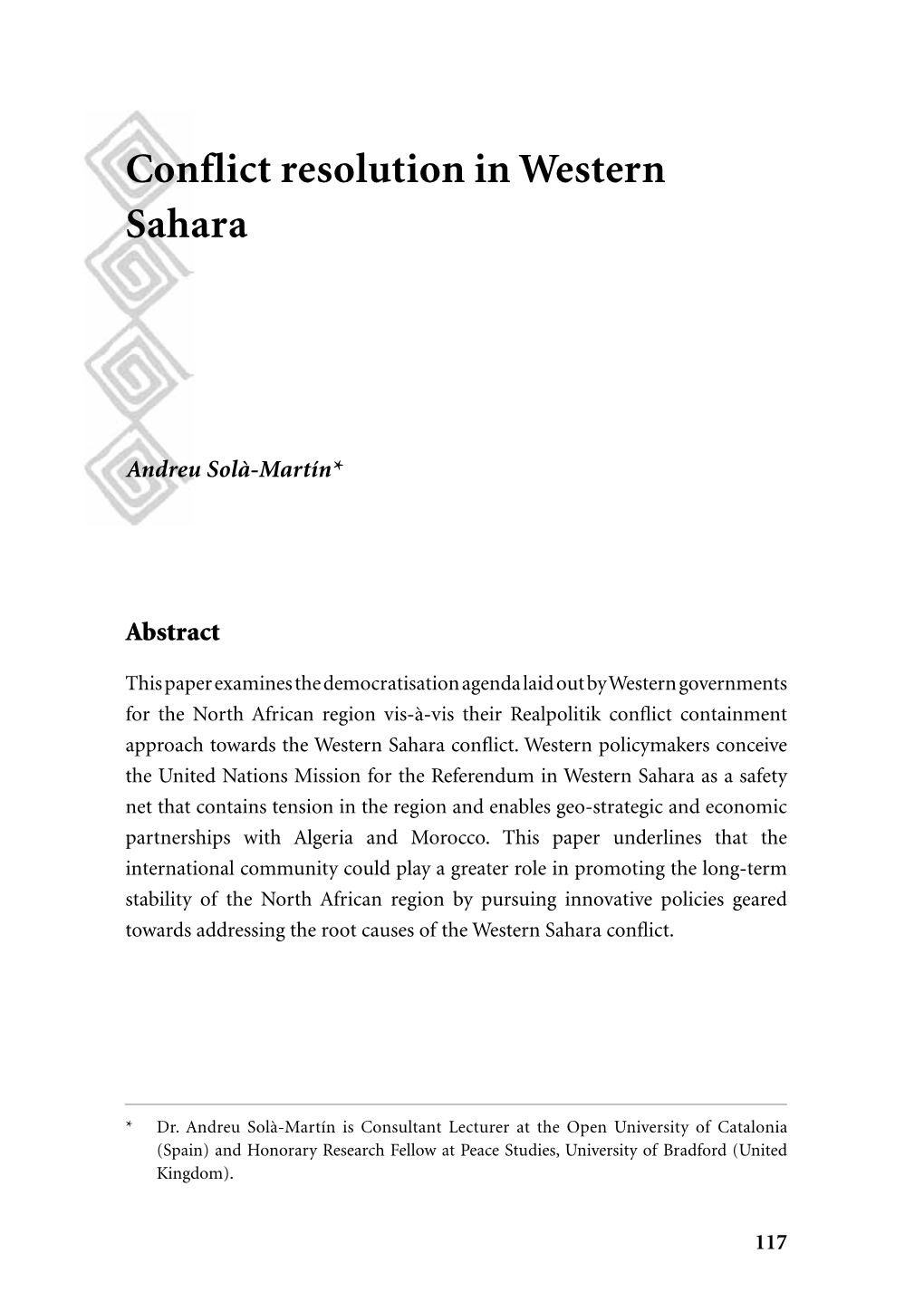 Conflict Resolution in Western Sahara