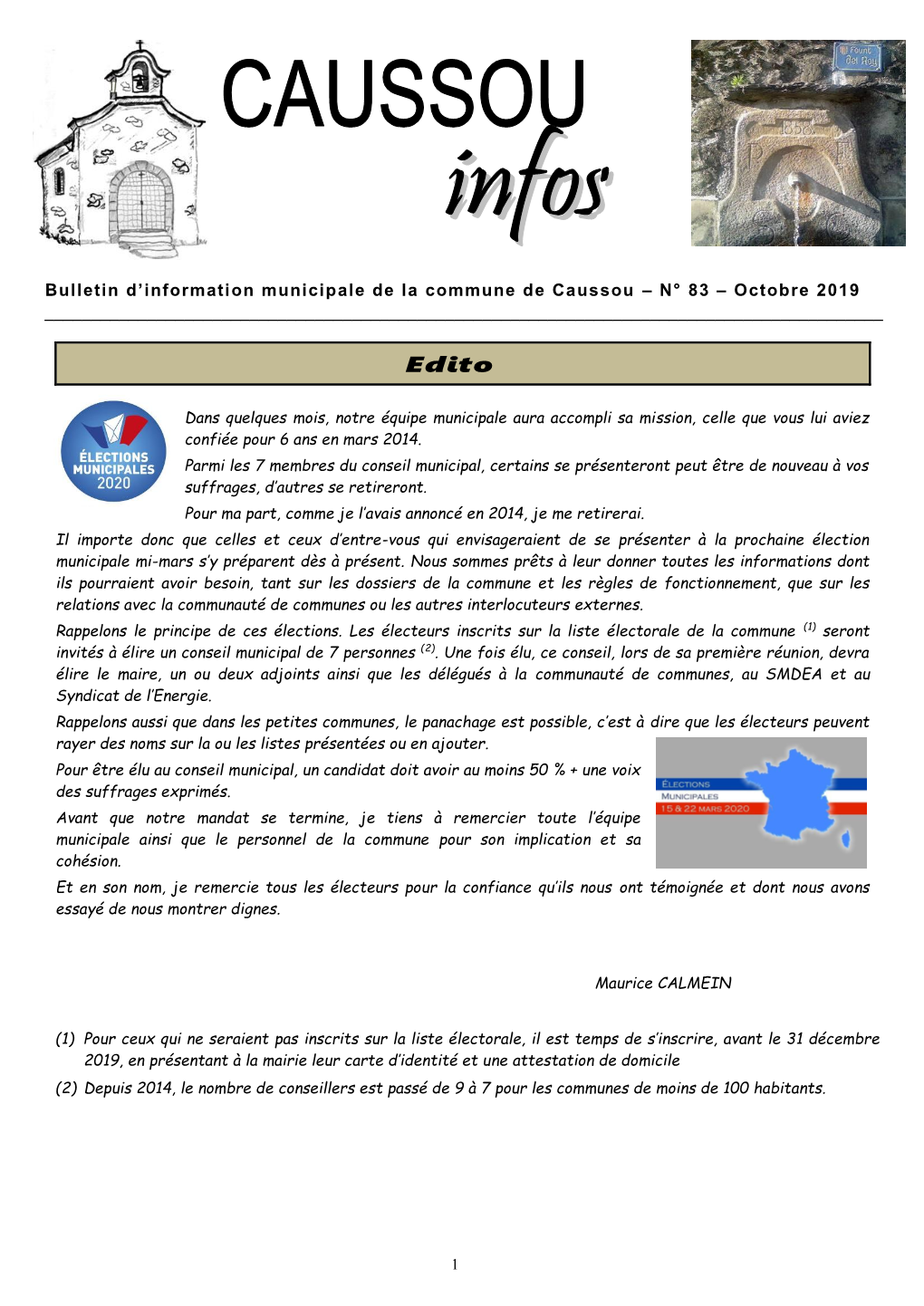 Bulletin D'information Municipale De La Commune De Caussou – N° 83 – Octobre 2019