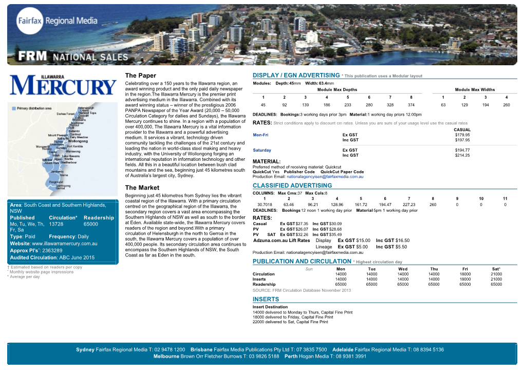 Illawarra Mercury Is the Premier Print 1 2 3 4 5 6 7 8 1 2 3 4 Advertising Medium in the Illawarra