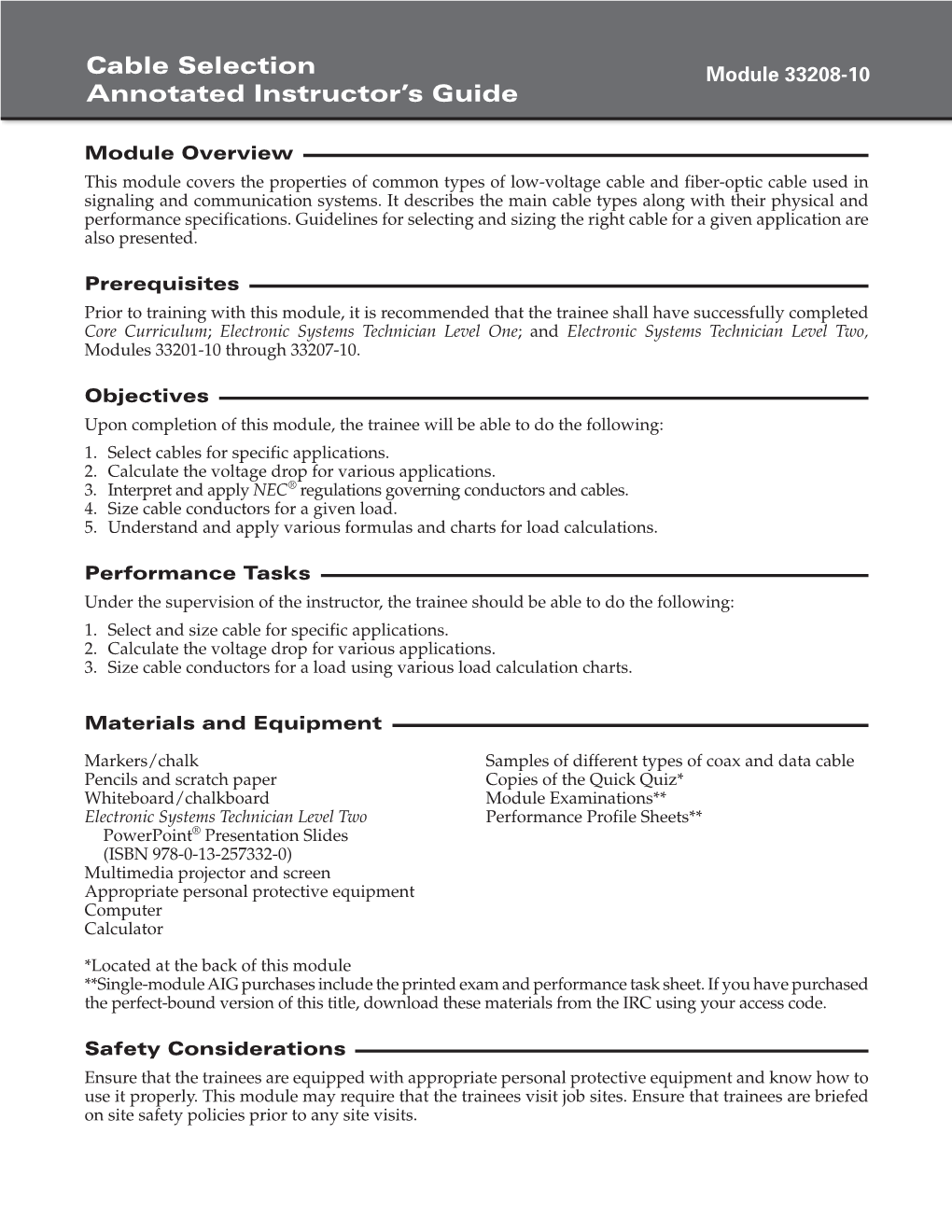 Cable Selection Annotated Instructor's Guide