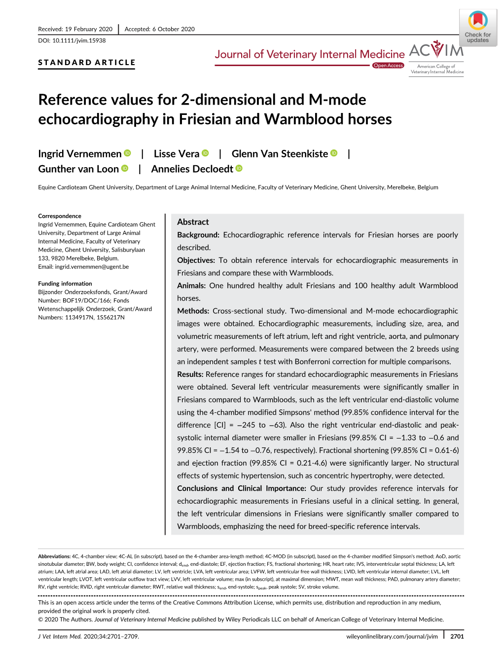 Reference Values for 2‐Dimensional and M‐Mode Echocardiography In