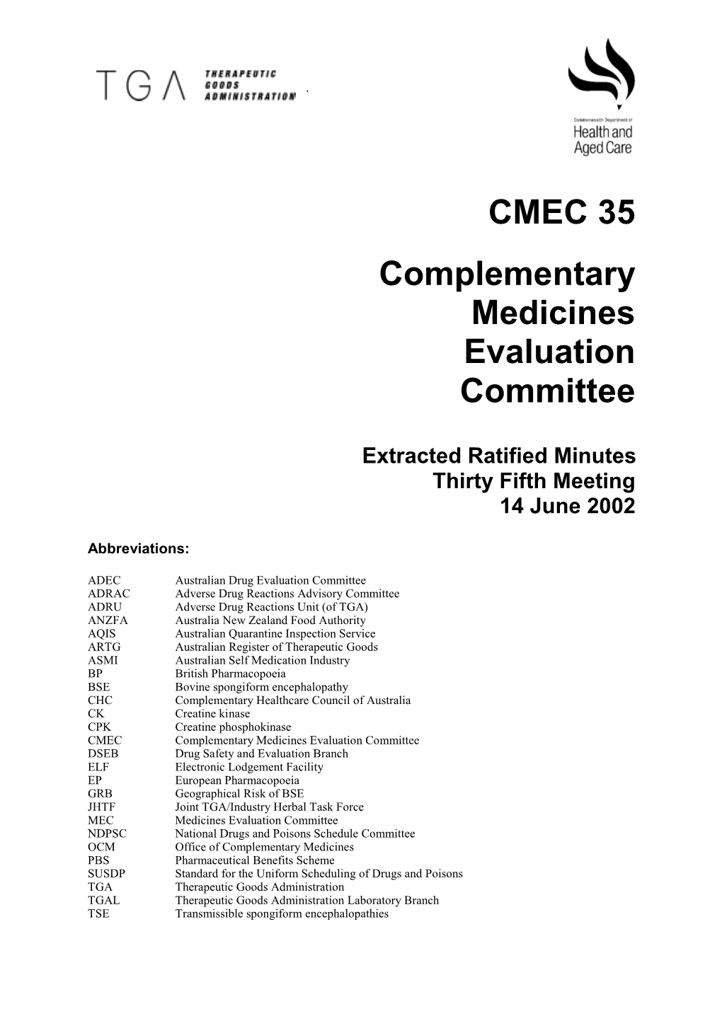 CMEC 35 Complementary Medicines Evaluation Committee