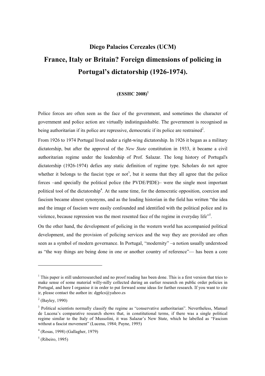 Foreign Dimensions of Policing in Portugal's Dictatorship (1926-1974)