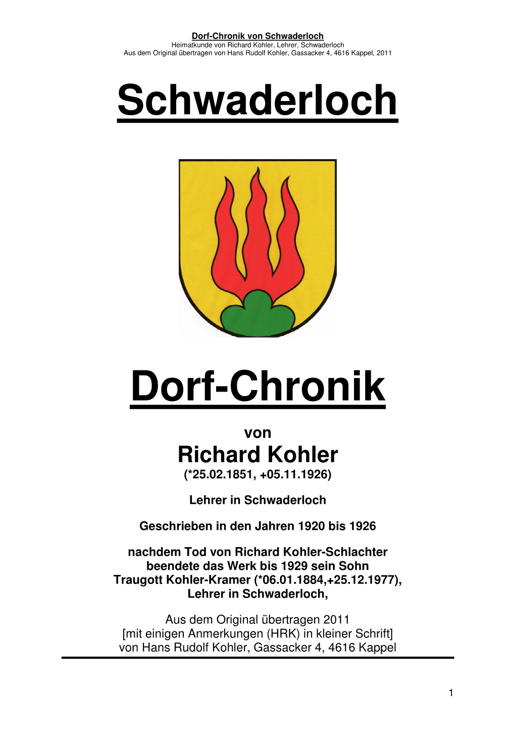 Schwaderlocher DORF-CHRONIK Von