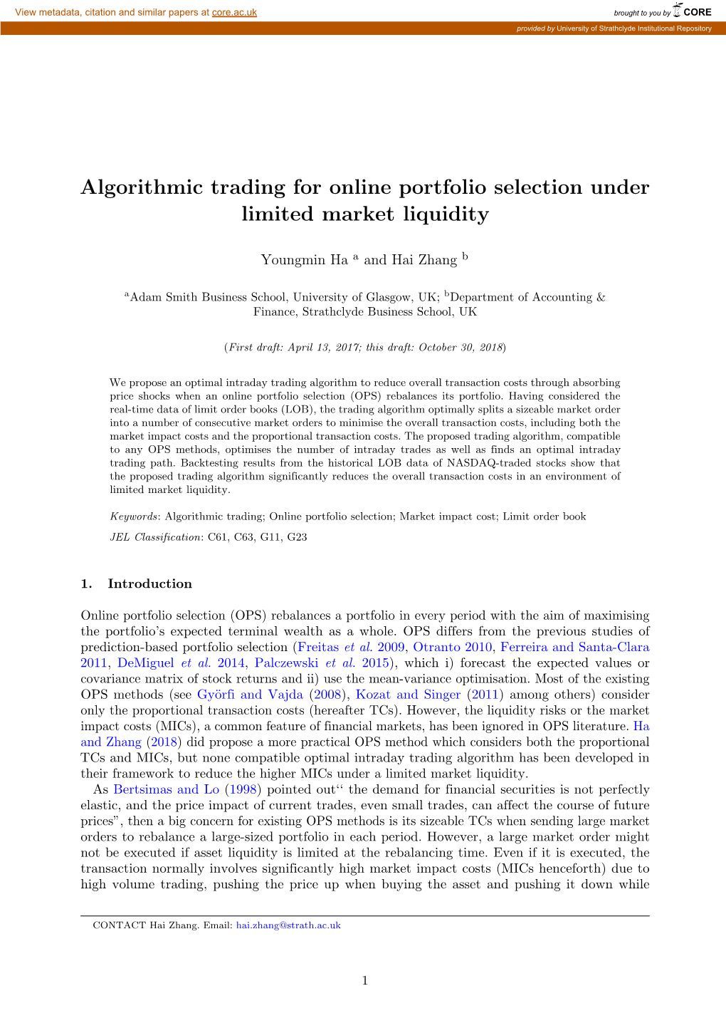 Algorithmic Trading for Online Portfolio Selection Under Limited Market Liquidity