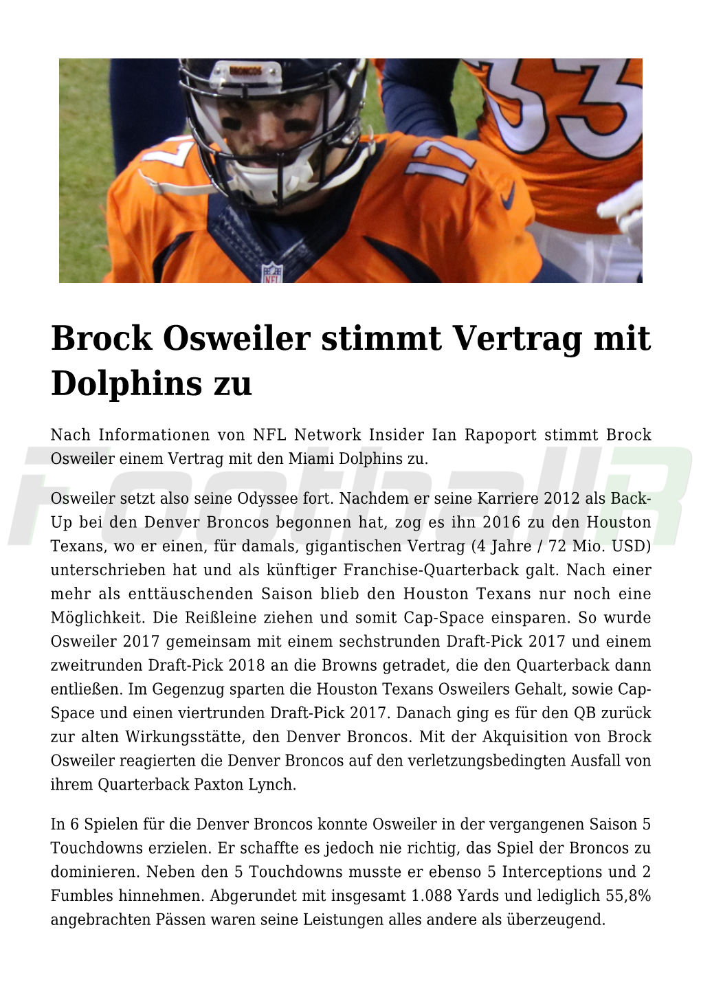 Brock Osweiler Stimmt Vertrag Mit Dolphins Zu