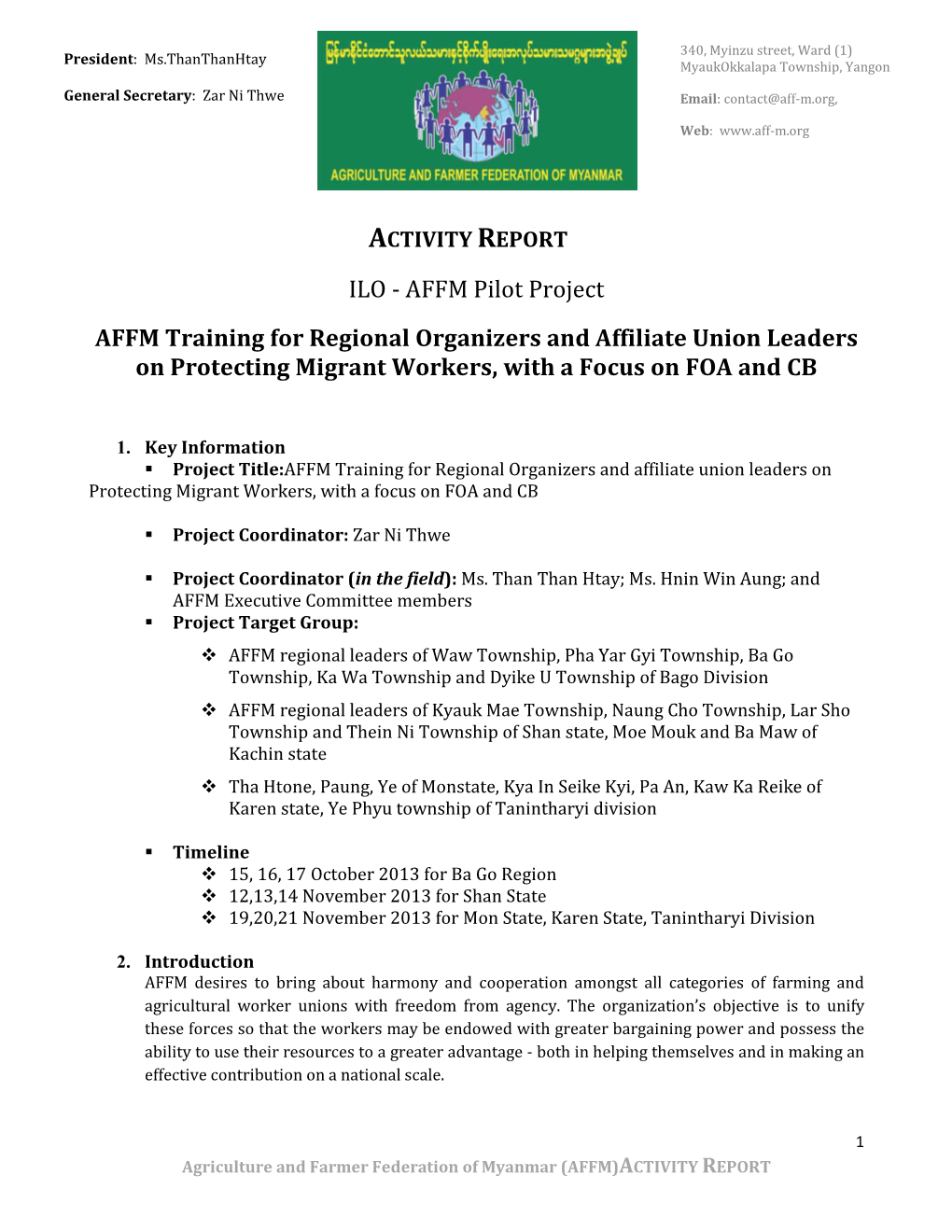 Activity Report Training Program