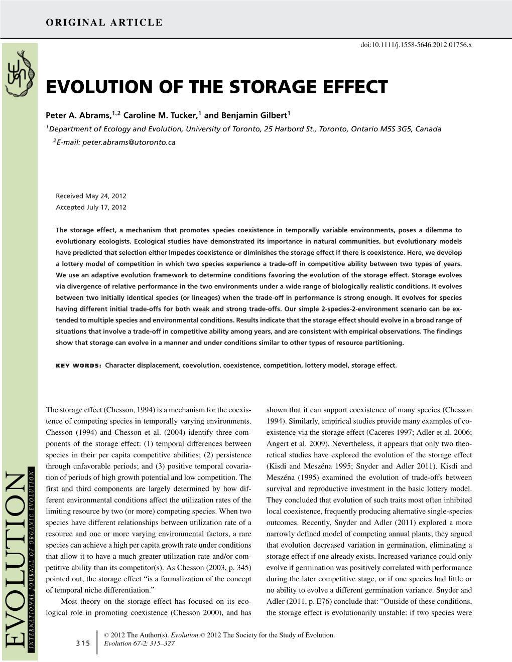 Evolution of the Storage Effect