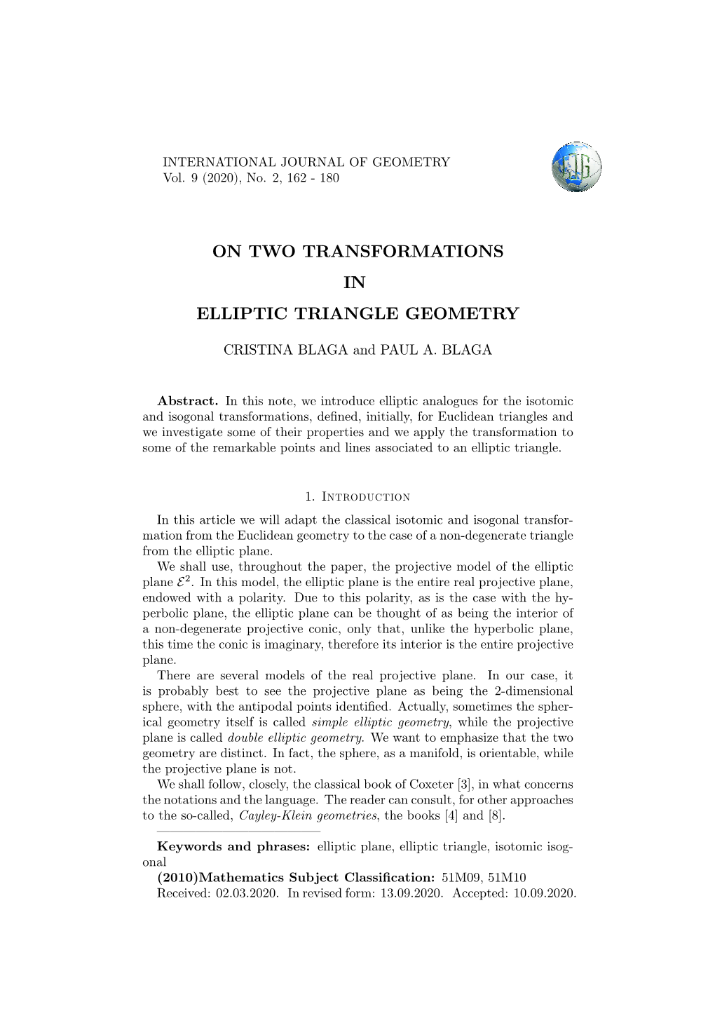 On Two Transformations in Elliptic Triangle Geometry