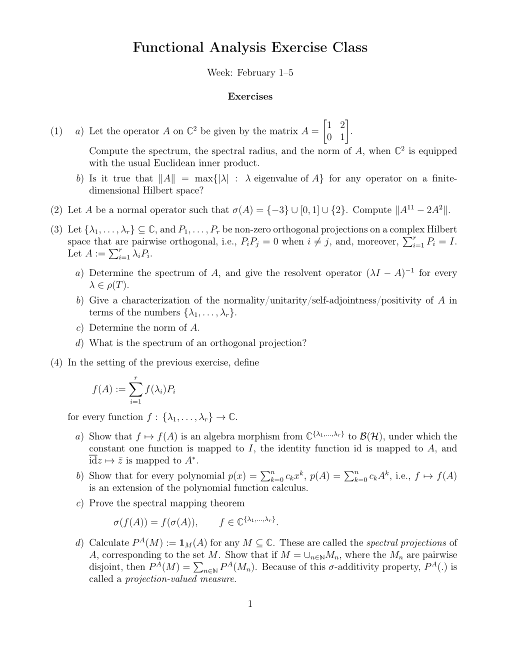 Functional Analysis Exercise Class