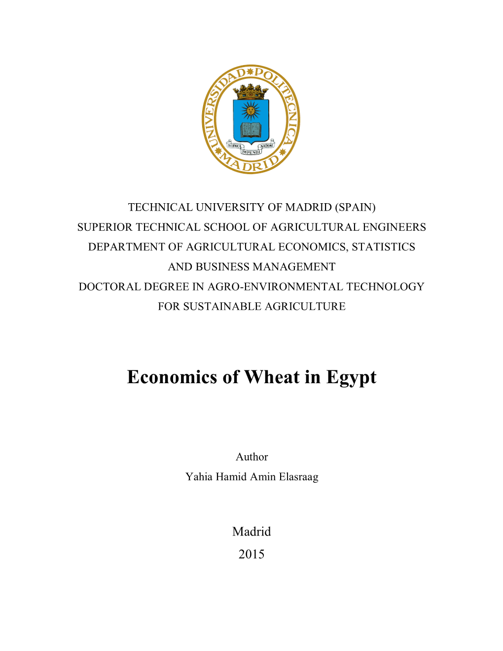 Economics of Wheat in Egypt