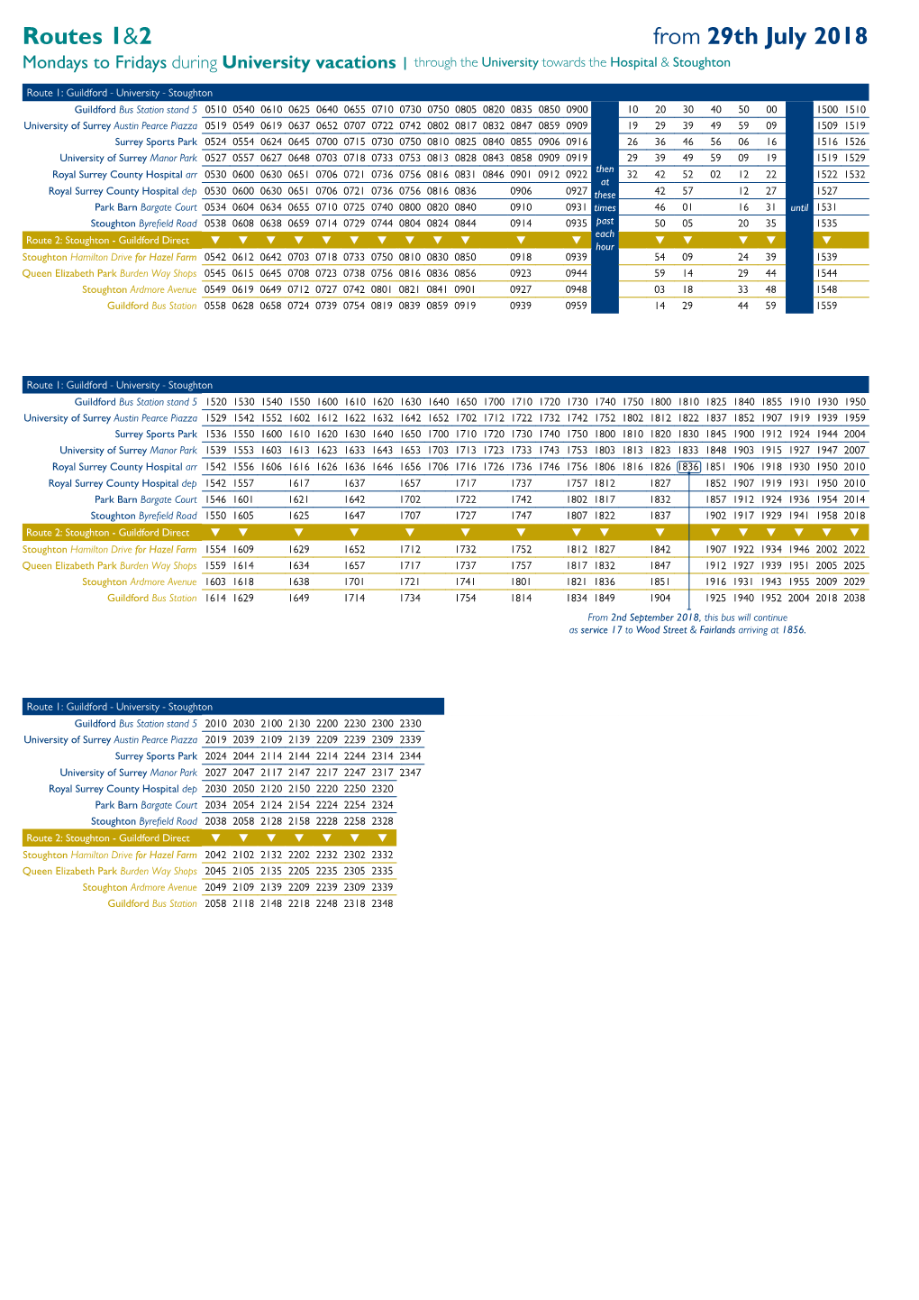 Routes 1&2 from 29Th July 2018