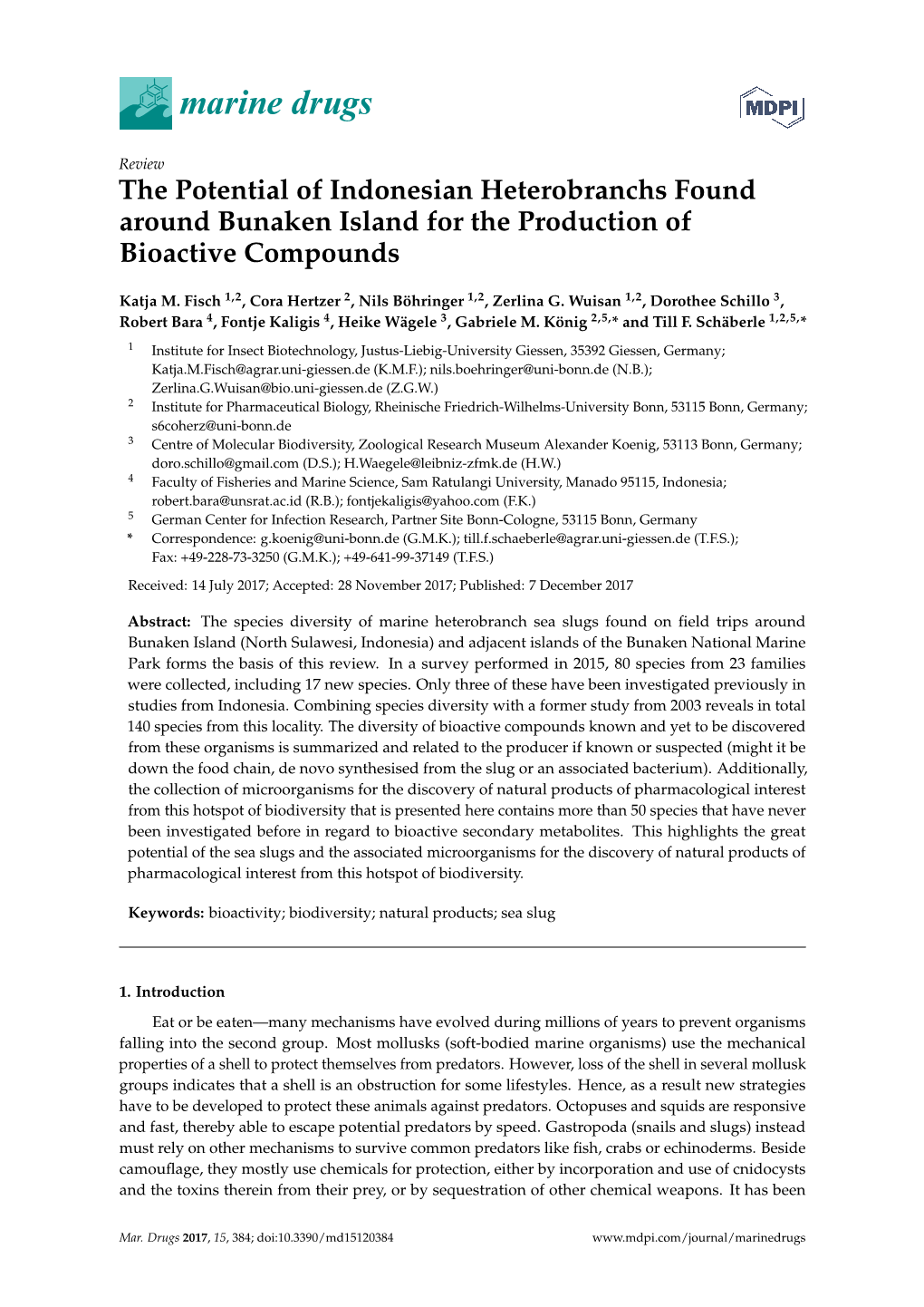 The Potential of Indonesian Heterobranchs Found Around Bunaken Island for the Production of Bioactive Compounds