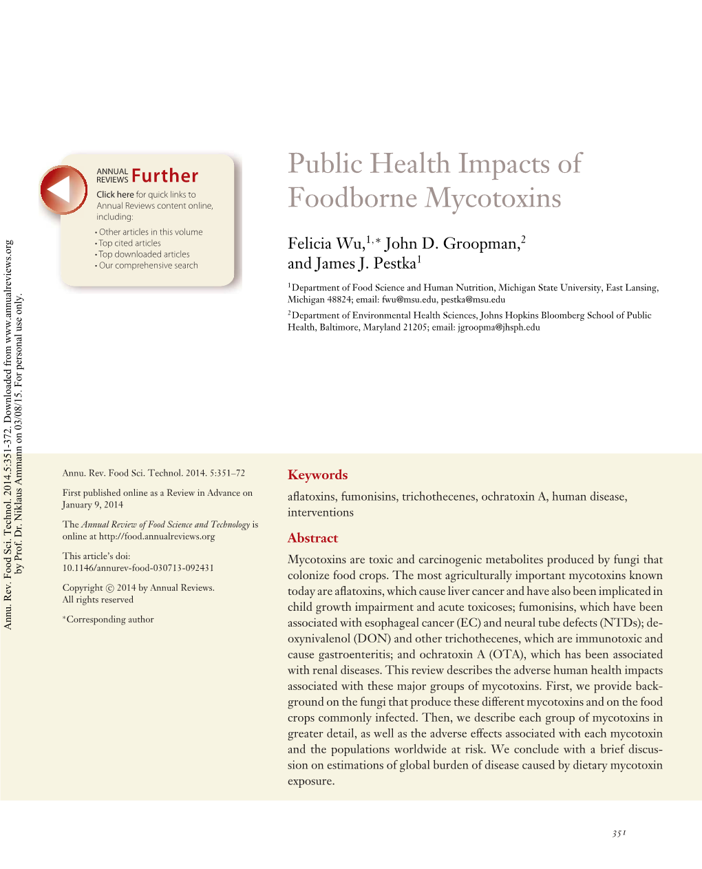 Public Health Impacts of Foodborne Mycotoxins