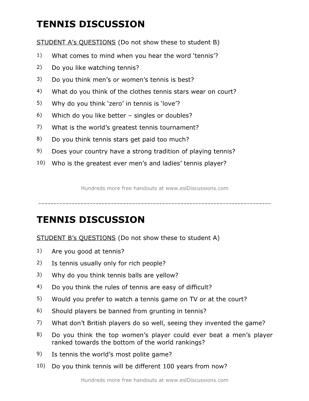 ESL Conversation Lesson on Tennis