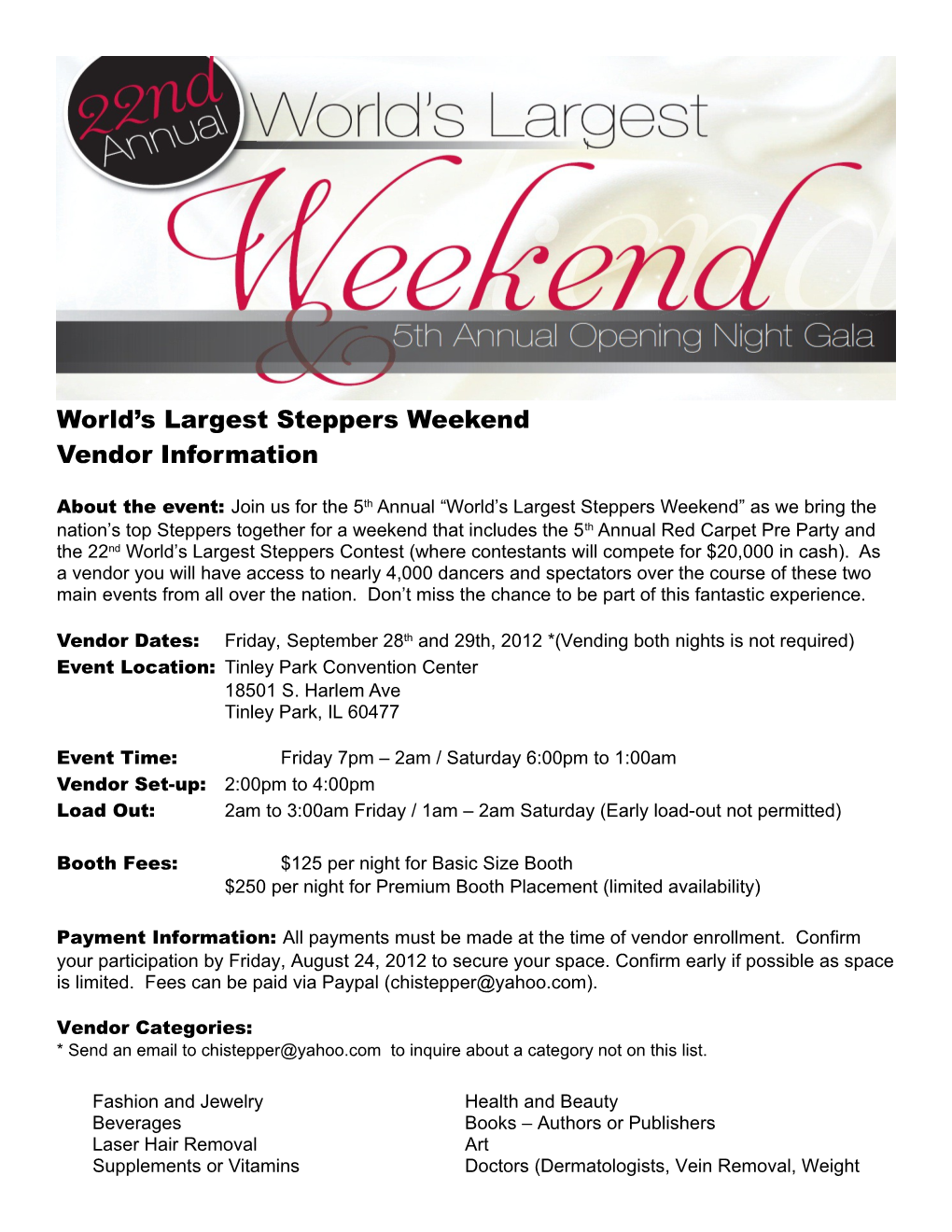 World S Largest Steppers Weekend Vendor Information