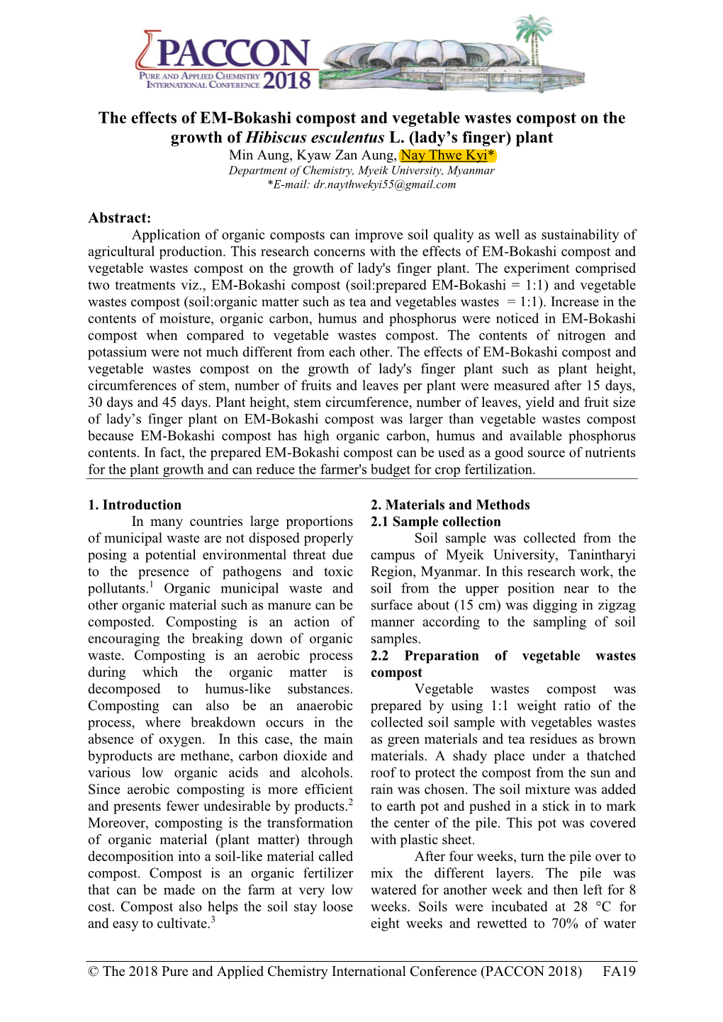 The Effects of EM-Bokashi Compost and Vegetable Wastes Compost on the Growth of Hibiscus Esculentus L