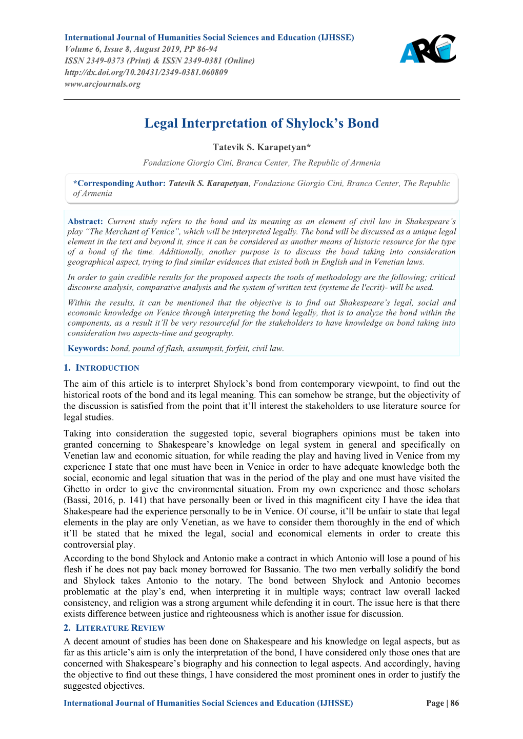 Legal Interpretation of Shylock's Bond
