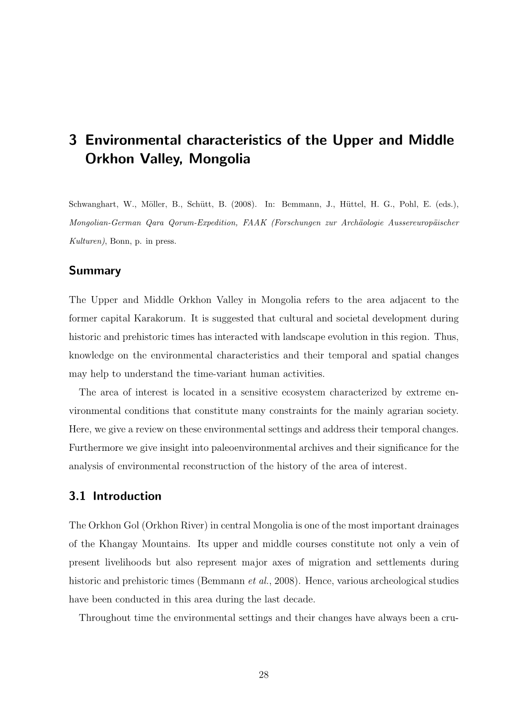 3 Environmental Characteristics of the Upper and Middle Orkhon Valley, Mongolia