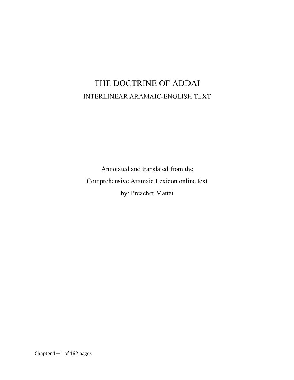 The Doctrine of Addai Interlinear Aramaic - English Text