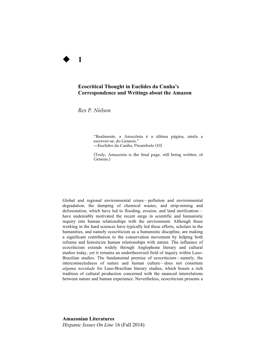 Ecocritical Thought in Euclides Da Cunha's Correspondence and W