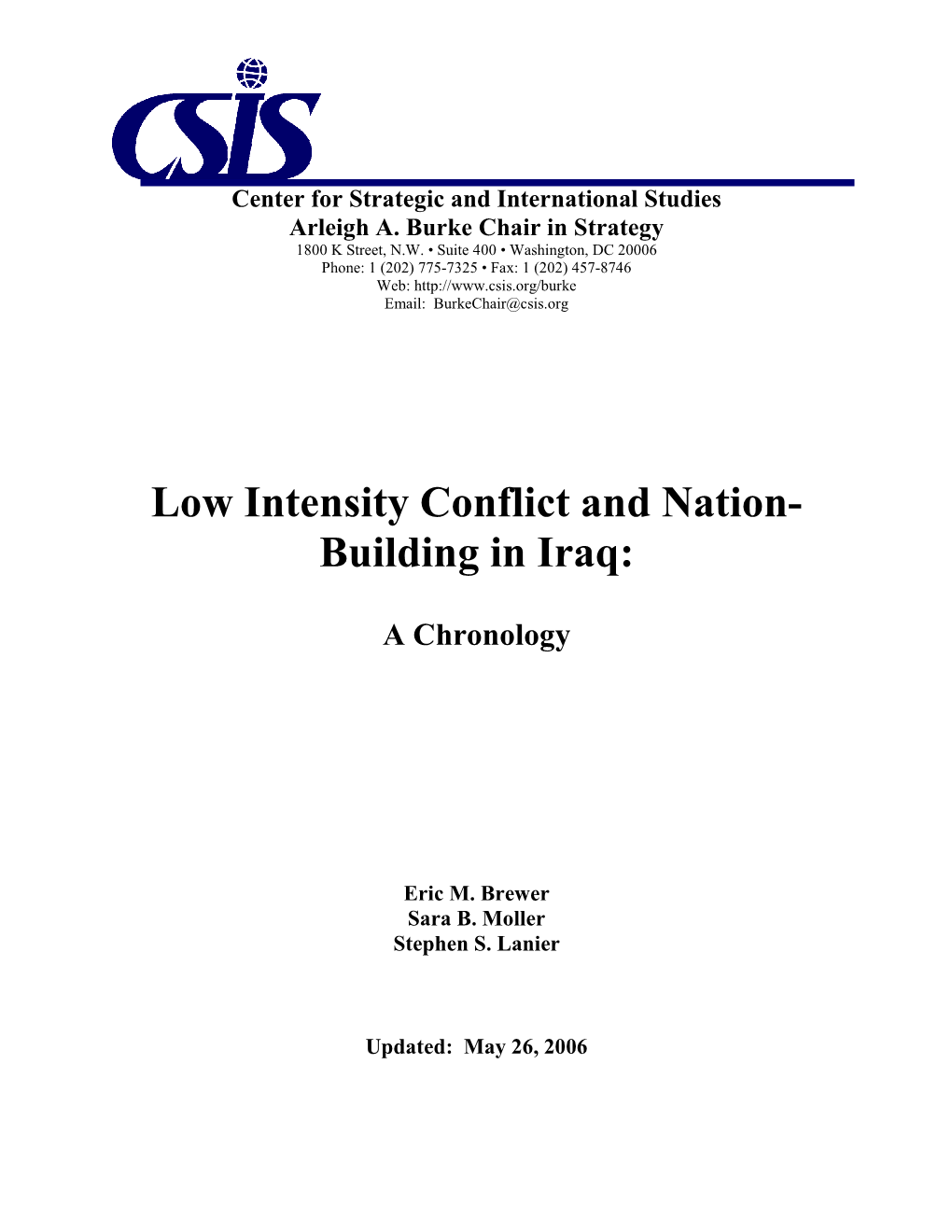 Low Intensity Conflict and Nation- Building in Iraq