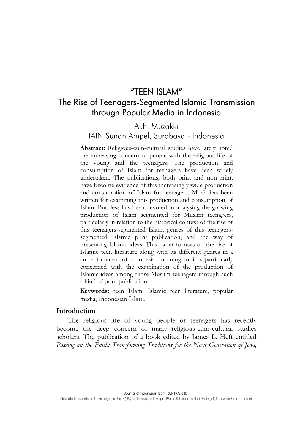 The Rise of Teenagers-Segmented Islamic Transmission Through Popular Media in Indonesia Akh