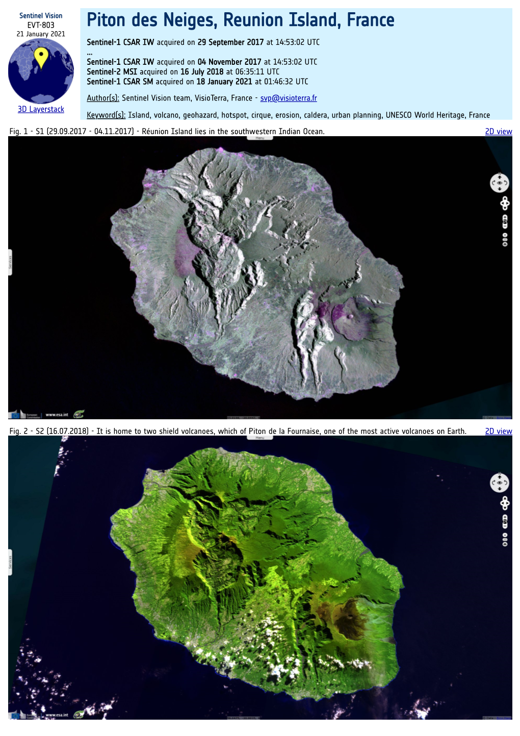 Piton Des Neiges, Reunion Island, France 21 January 2021 Sentinel-1 CSAR IW Acquired on 29 September 2017 at 14:53:02 UTC