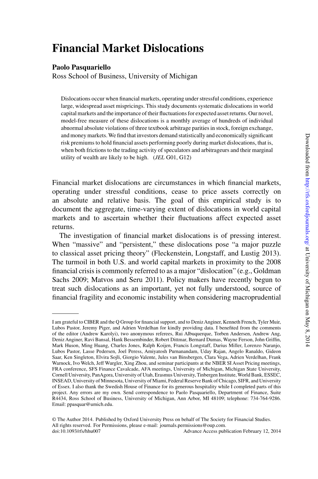 Financial Market Dislocations