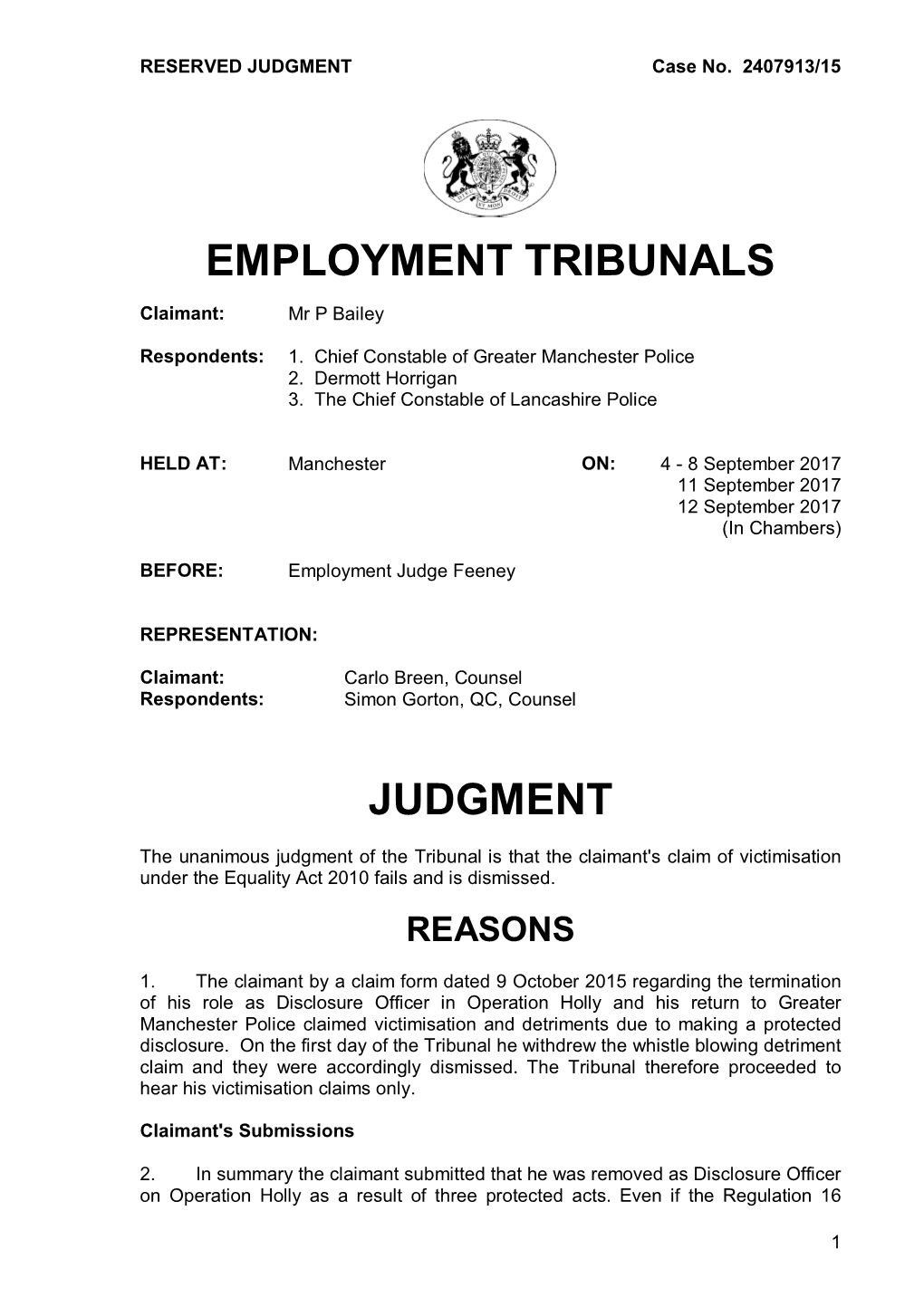 Employment Tribunals Judgment