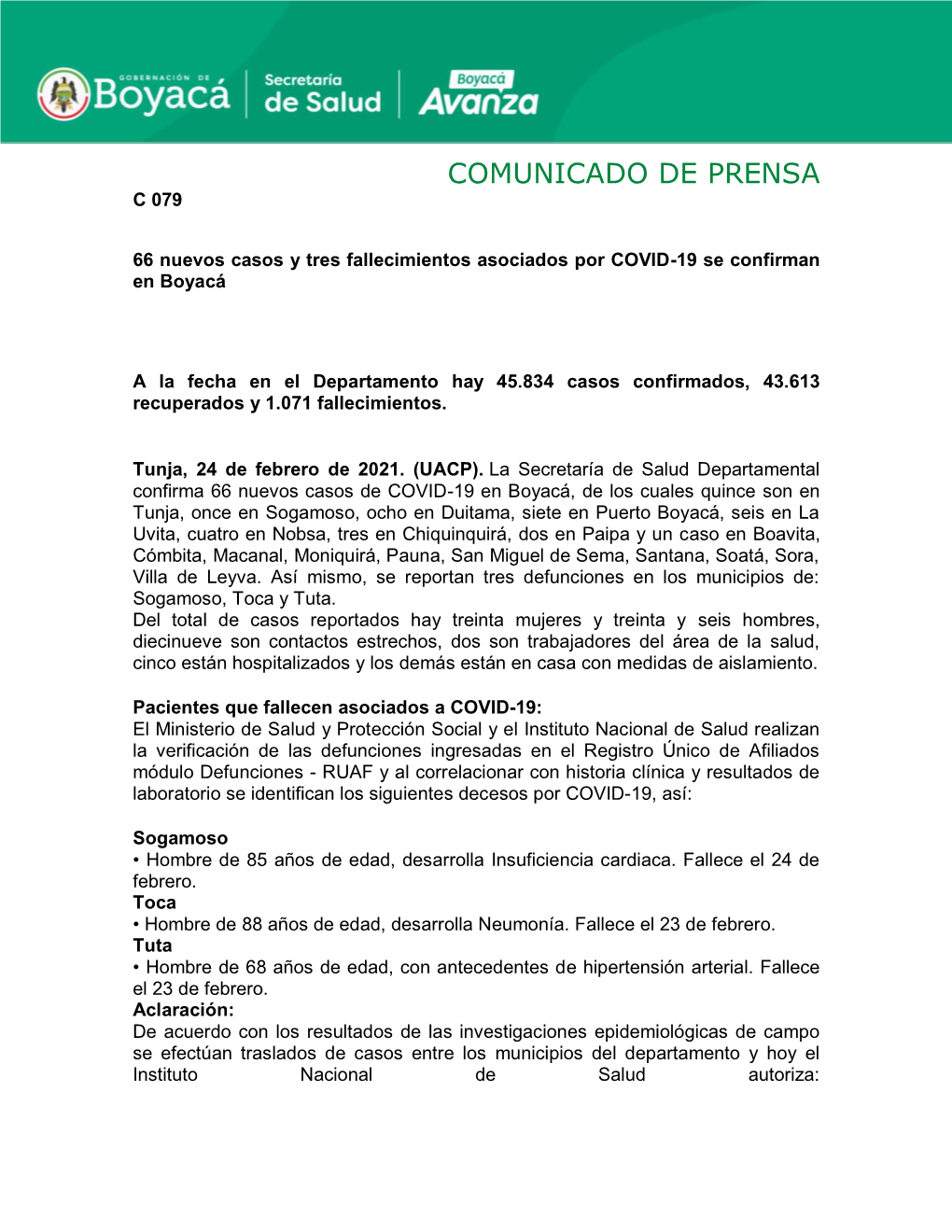 Comunicado De Prensa C 079