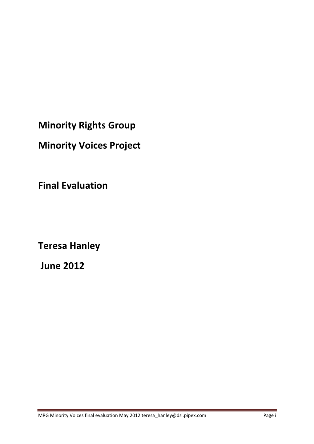 Minority Rights Group Minority Voices Project Final Evaluation Teresa