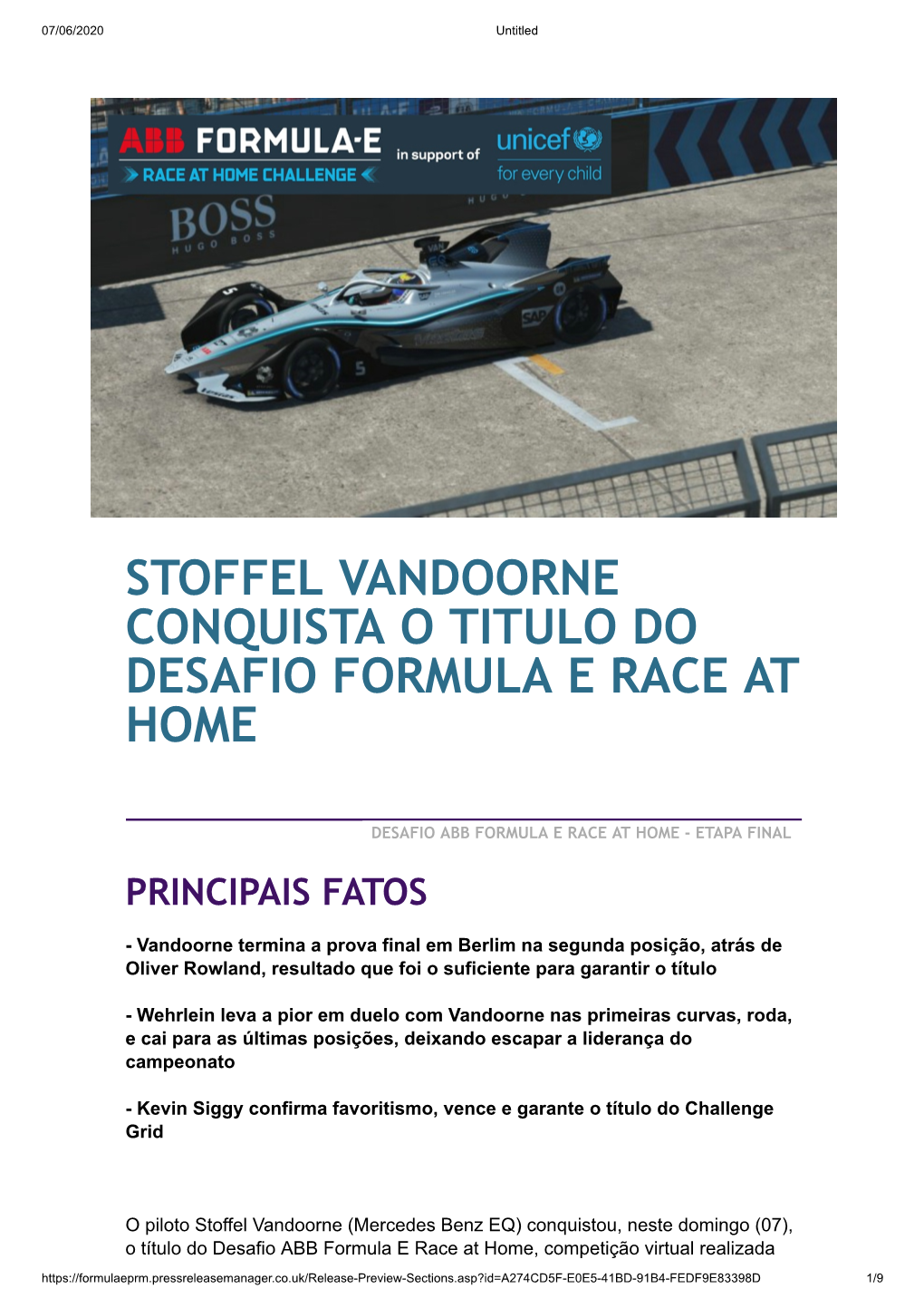 Stoffel Vandoorne Conquista O Titulo Do Desafio Formula E Race at Home