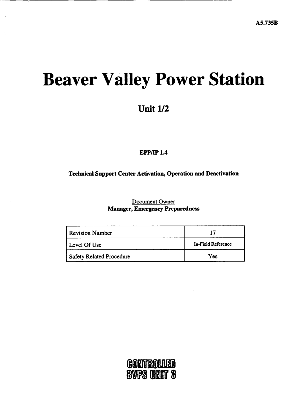 Revised Beaver Valley Power Station Emergency Preparedness Plan