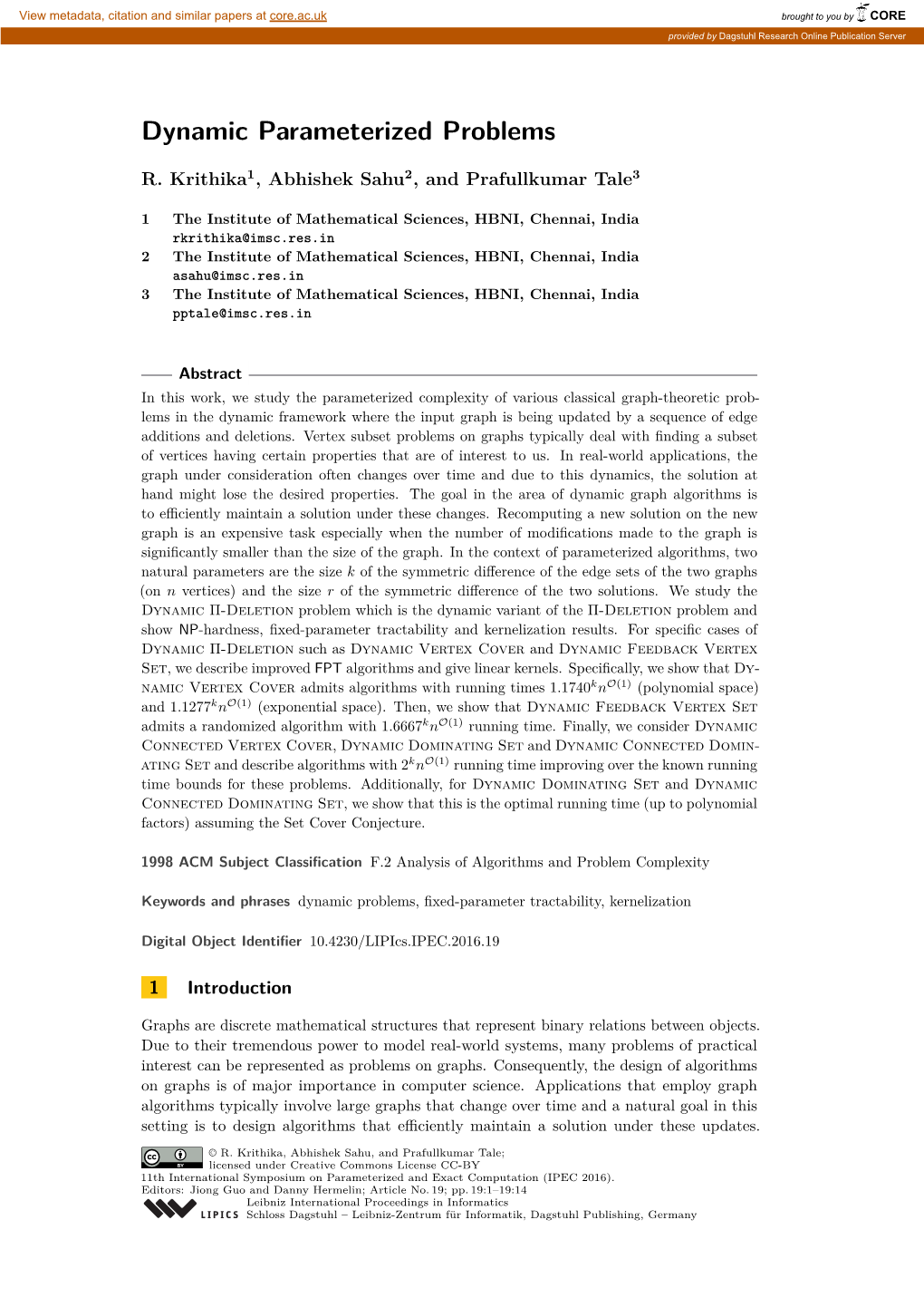 Dynamic Parameterized Problems