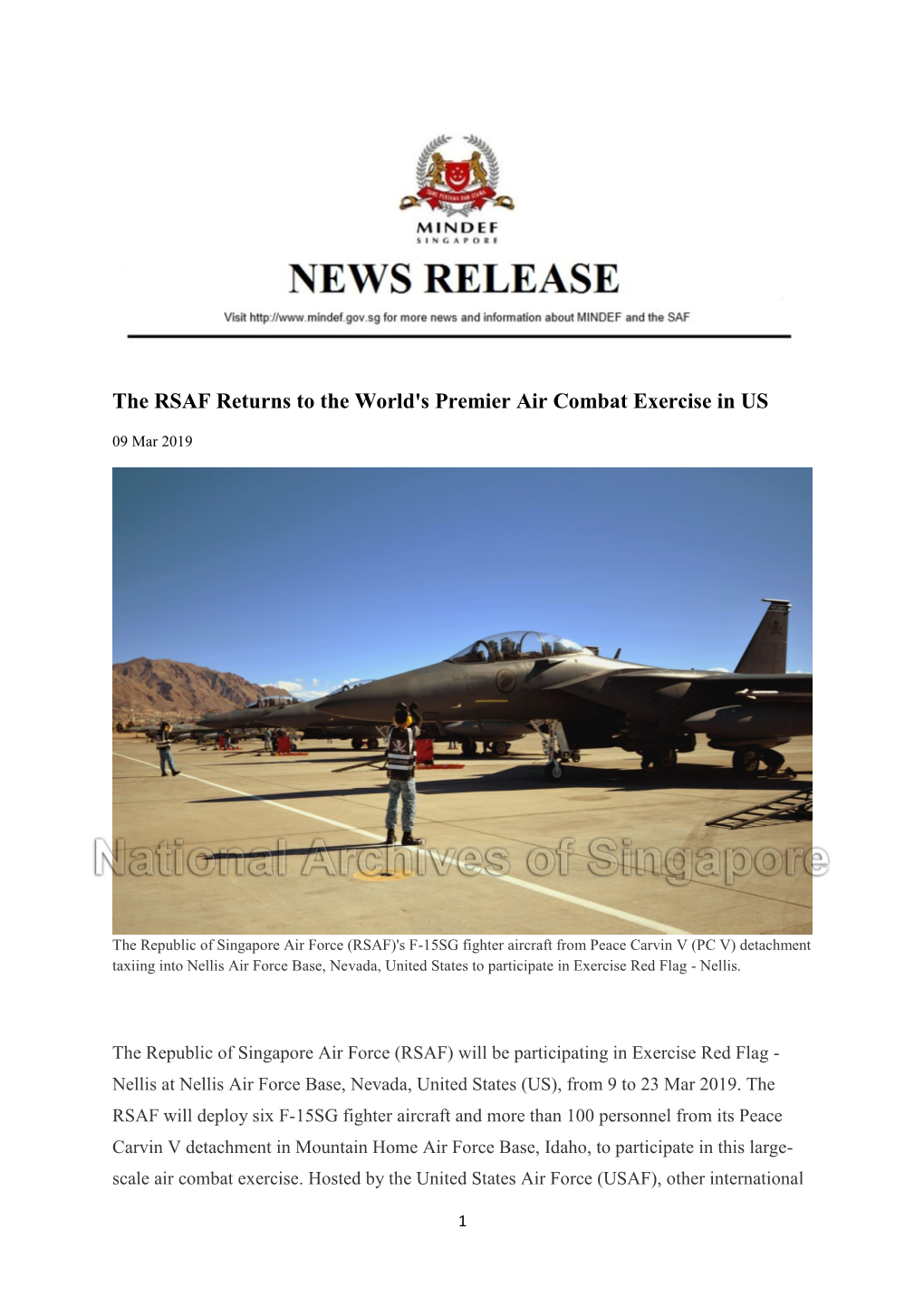 The RSAF Returns to the World's Premier Air Combat Exercise in US