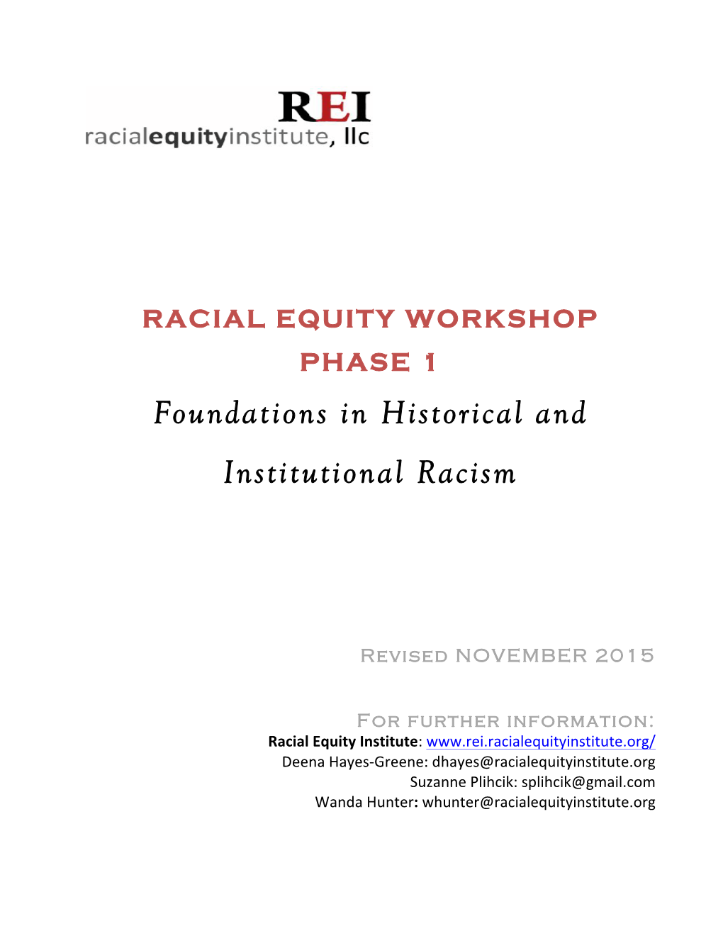 Foundations in Historical and Institutional Racism