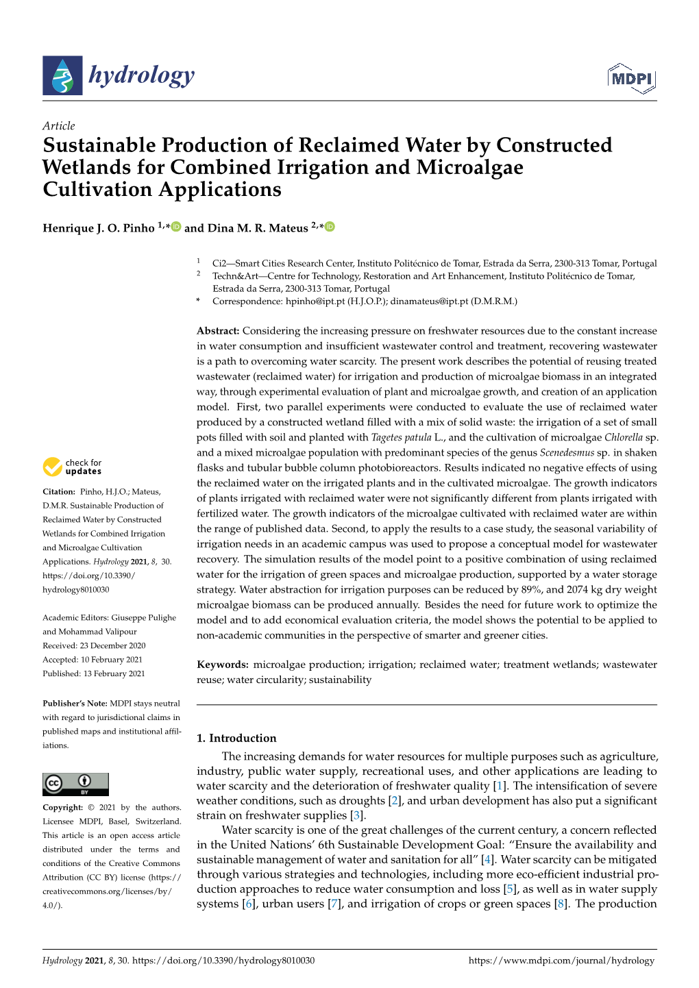 Sustainable Production of Reclaimed Water by Constructed Wetlands for Combined Irrigation and Microalgae Cultivation Applications