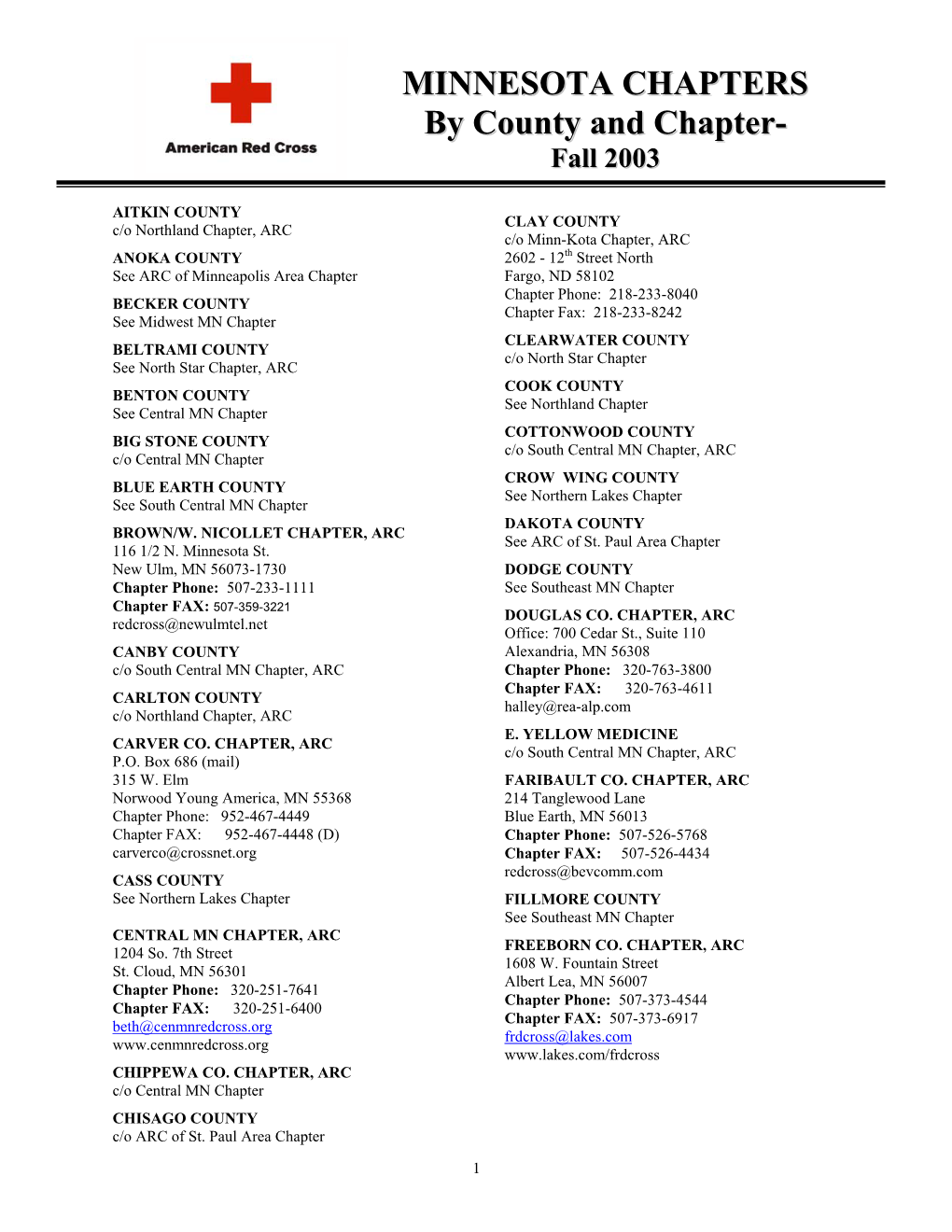 MINNESOTA CHAPTERS by County and Chapter