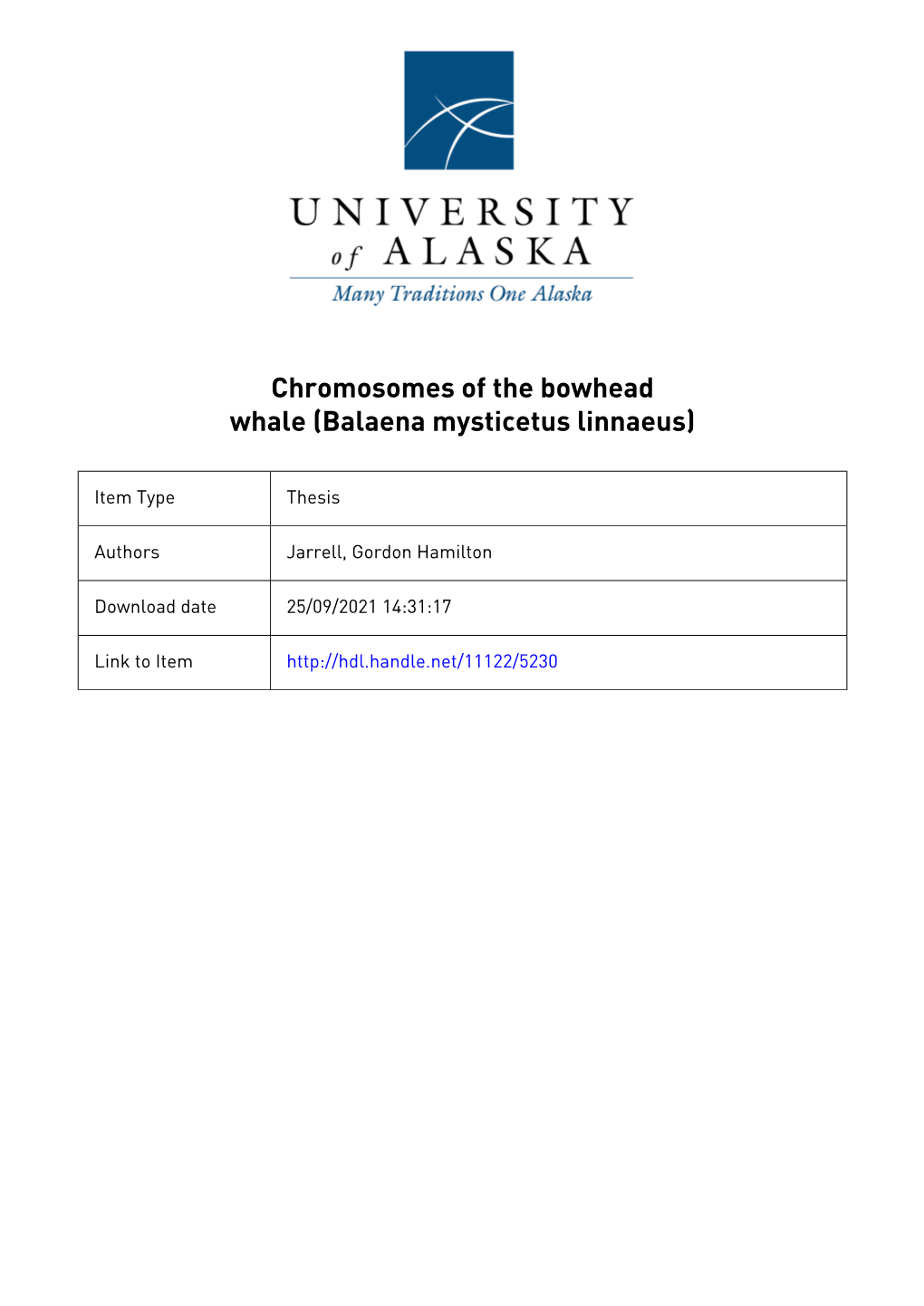 Rasmuson Library Chromosomes of the Bowhead Whale