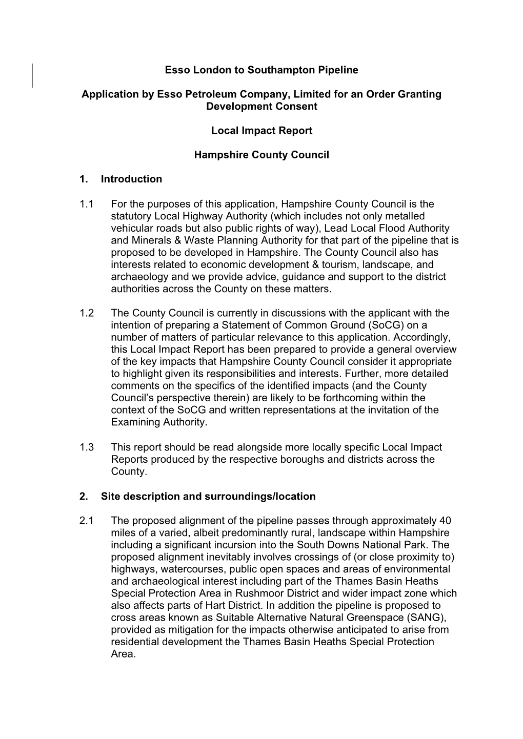 Esso London to Southampton Pipeline Application by Esso Petroleum