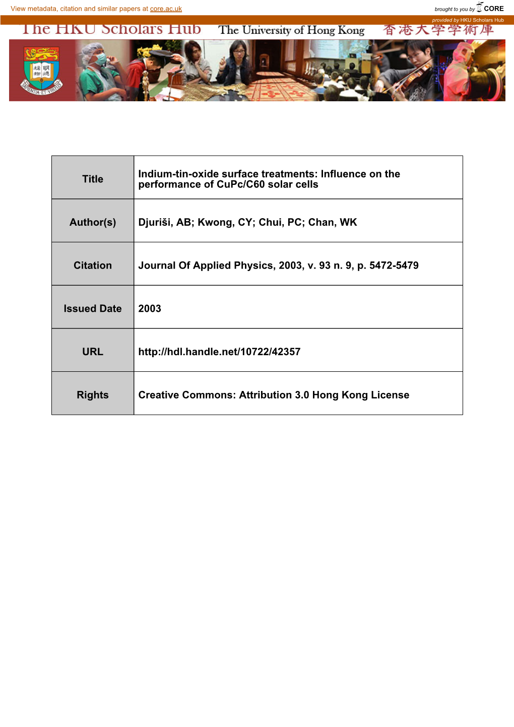 Influence on the Performance of Cupc/C60 Solar Cells Author(S)