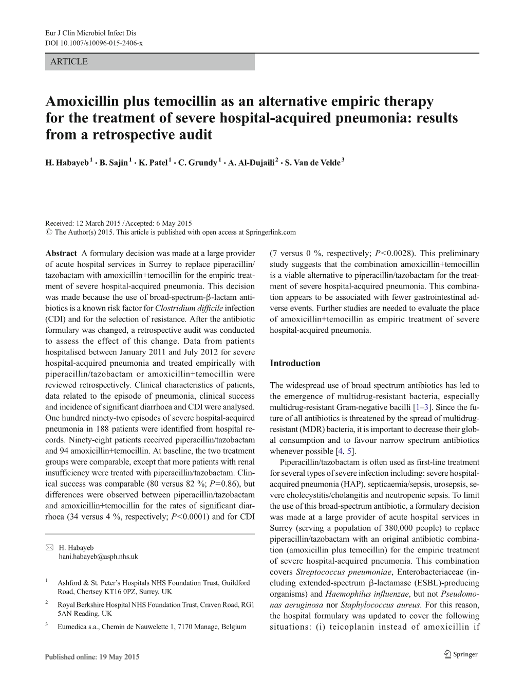 Amoxicillin Plus Temocillin As an Alternative Empiric Therapy for the Treatment of Severe Hospital-Acquired Pneumonia: Results from a Retrospective Audit