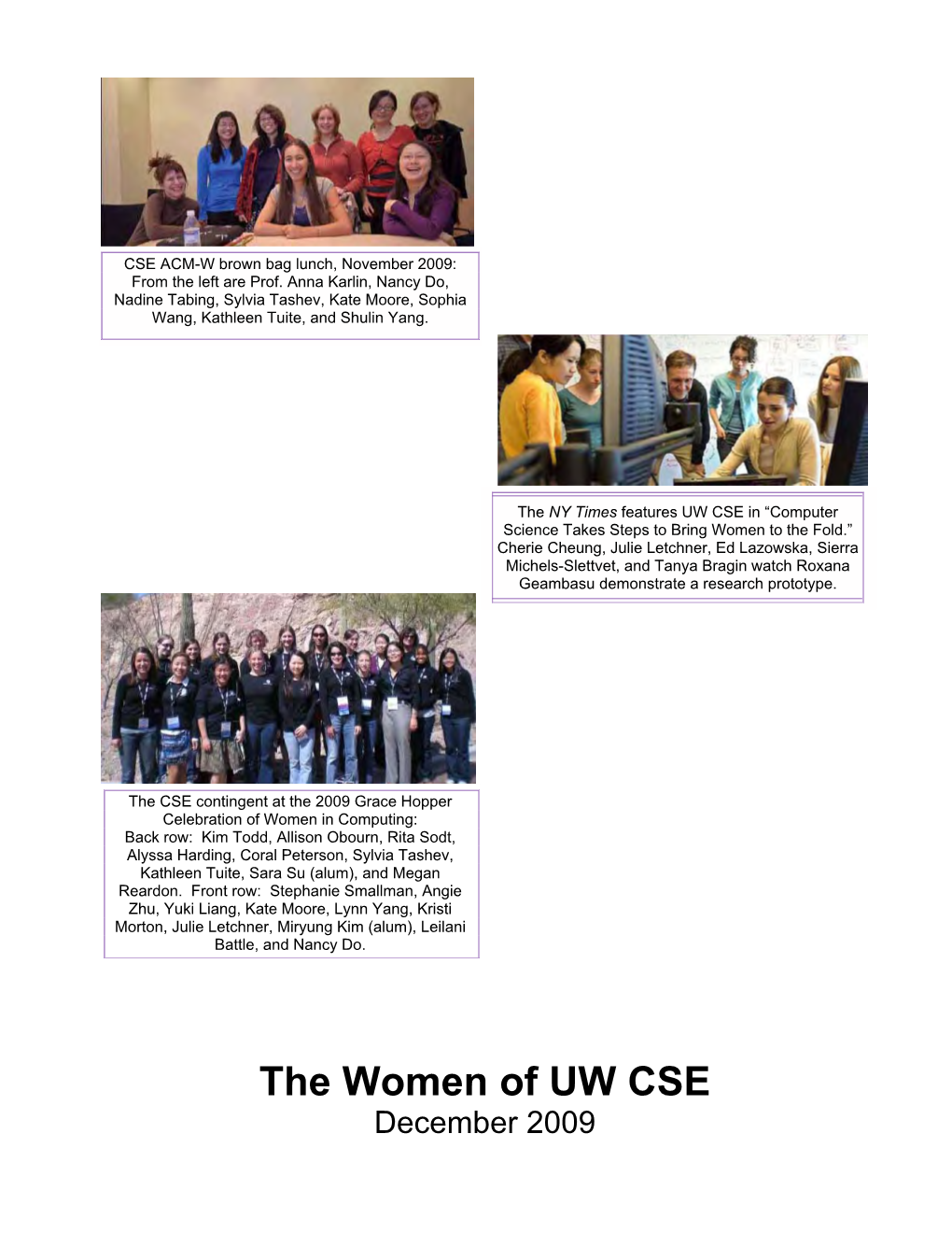 The Women of UW CSE December 2009 the Women of CSE