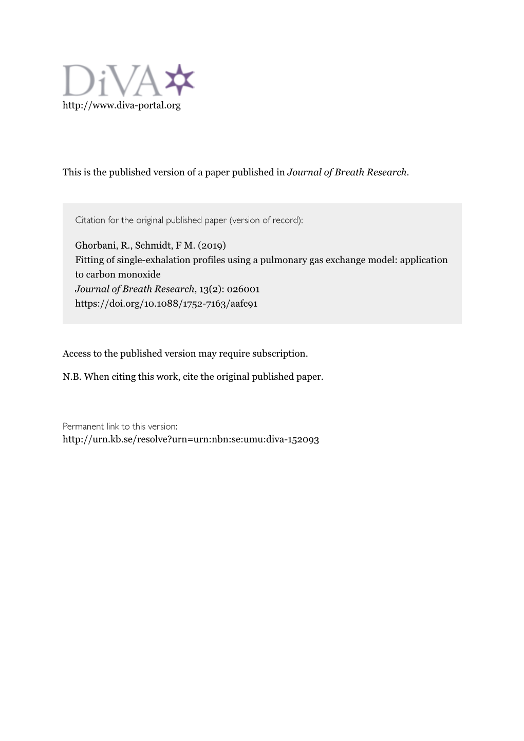 Fitting of Single-Exhalation Profiles Using a Pulmonary Gas Exchange