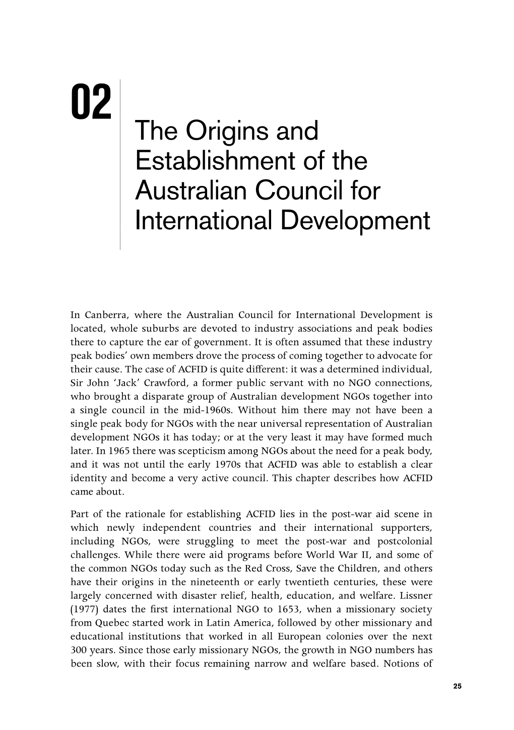 The Origins and Establishment of the Australian Council for International Development